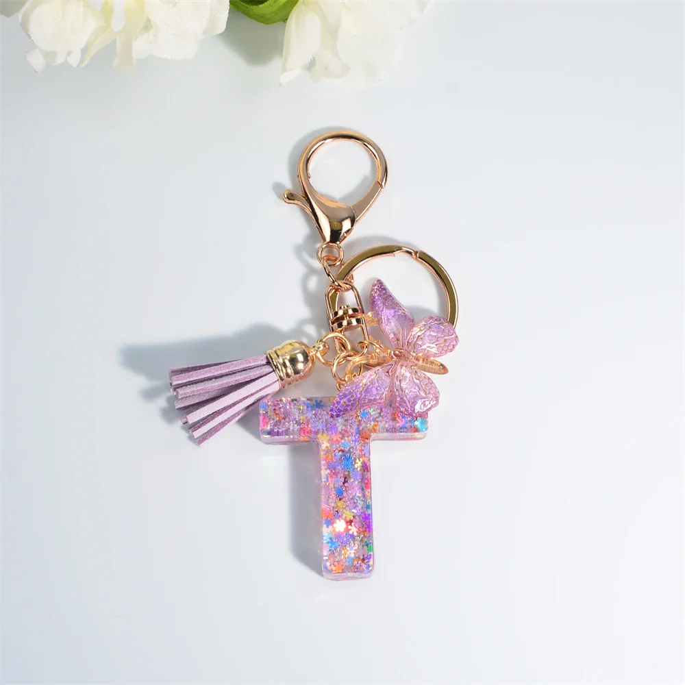 Sequin Letter Keychain With Butterfly Tassel Charm - Image 11