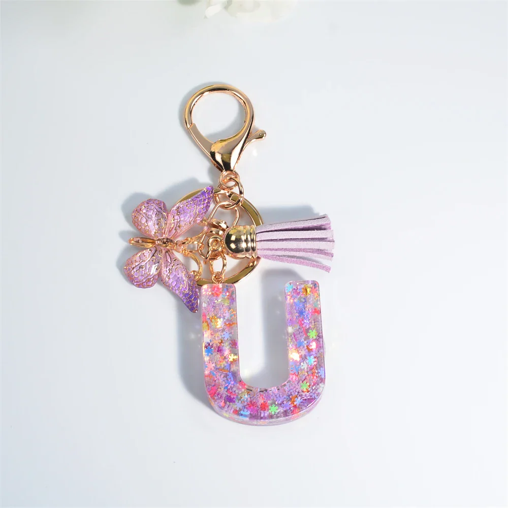 Sequin Letter Keychain With Butterfly Tassel Charm - Image 12