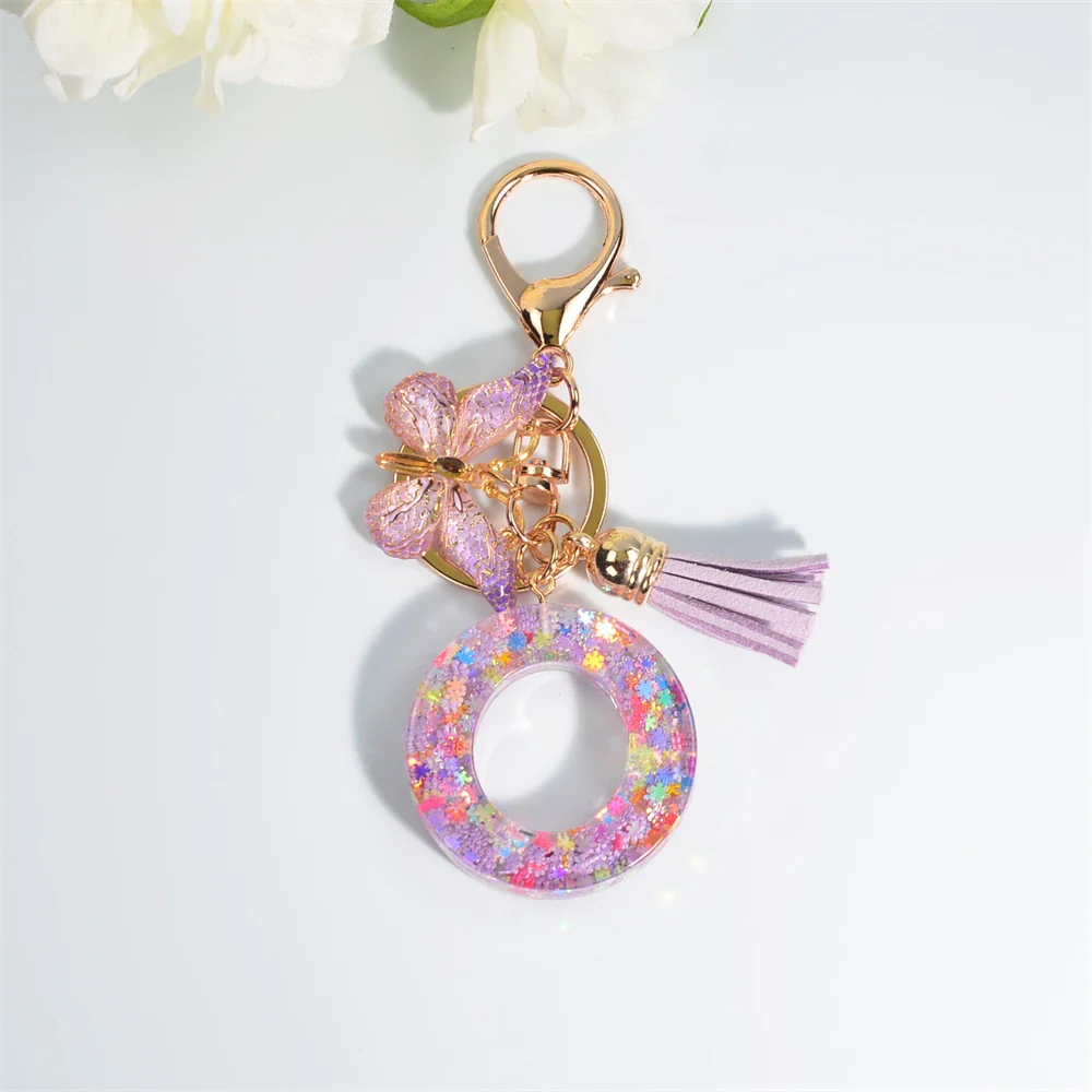 Sequin Letter Keychain With Butterfly Tassel Charm - Image 14