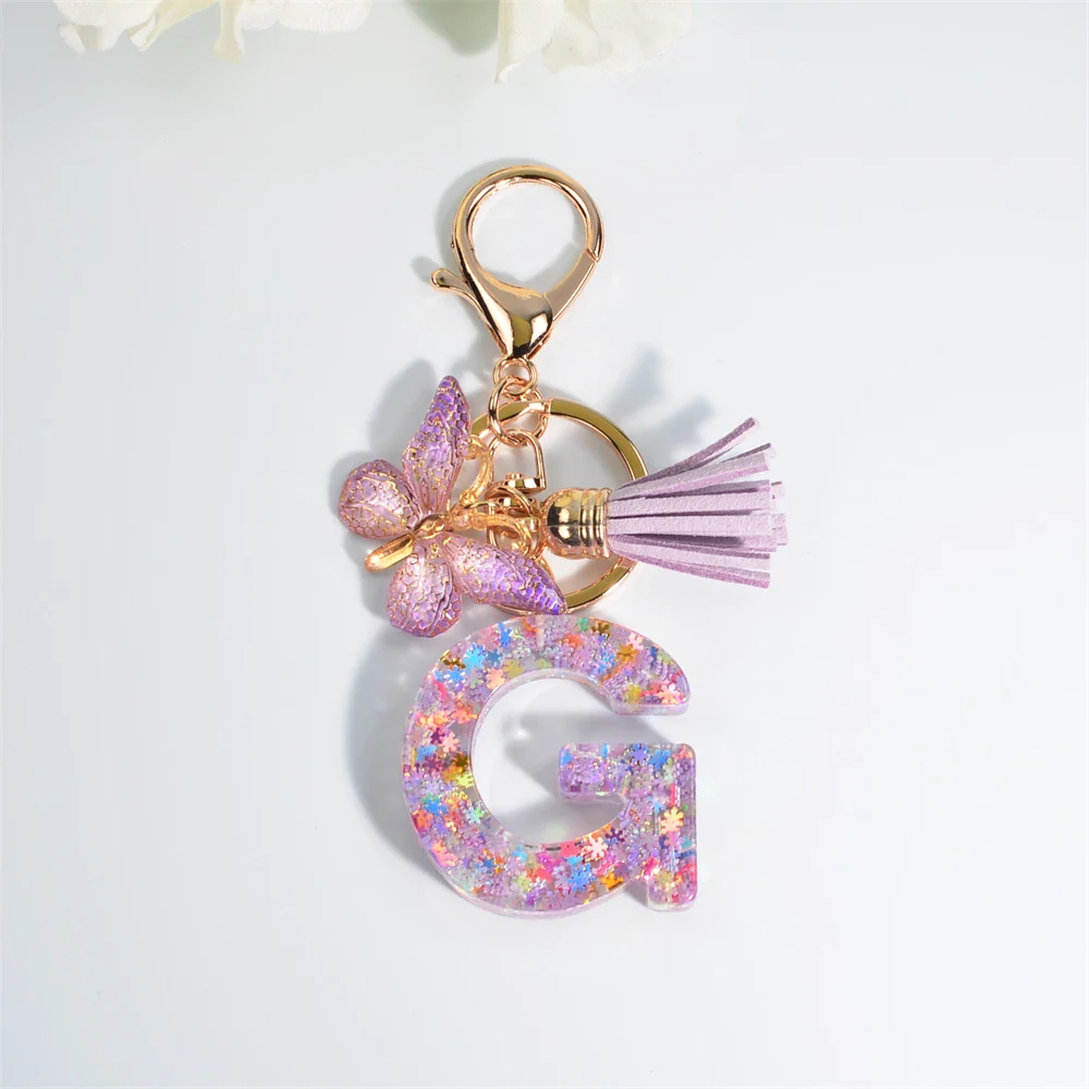 Sequin Letter Keychain With Butterfly Tassel Charm - Image 15