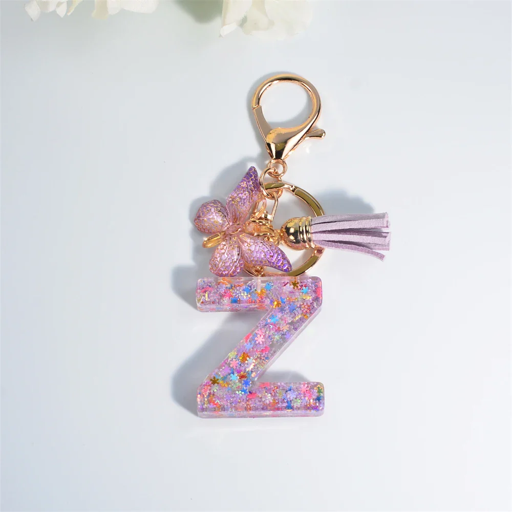 Sequin Letter Keychain With Butterfly Tassel Charm - Image 16