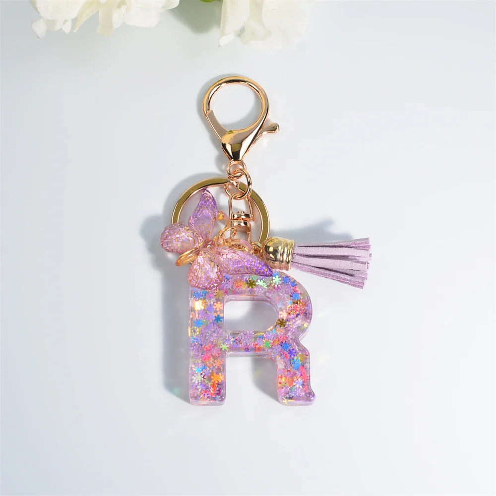 Sequin Letter Keychain With Butterfly Tassel Charm - Image 17