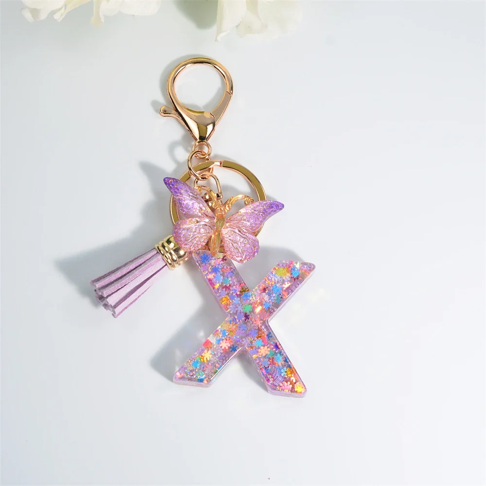 Sequin Letter Keychain With Butterfly Tassel Charm - Image 18