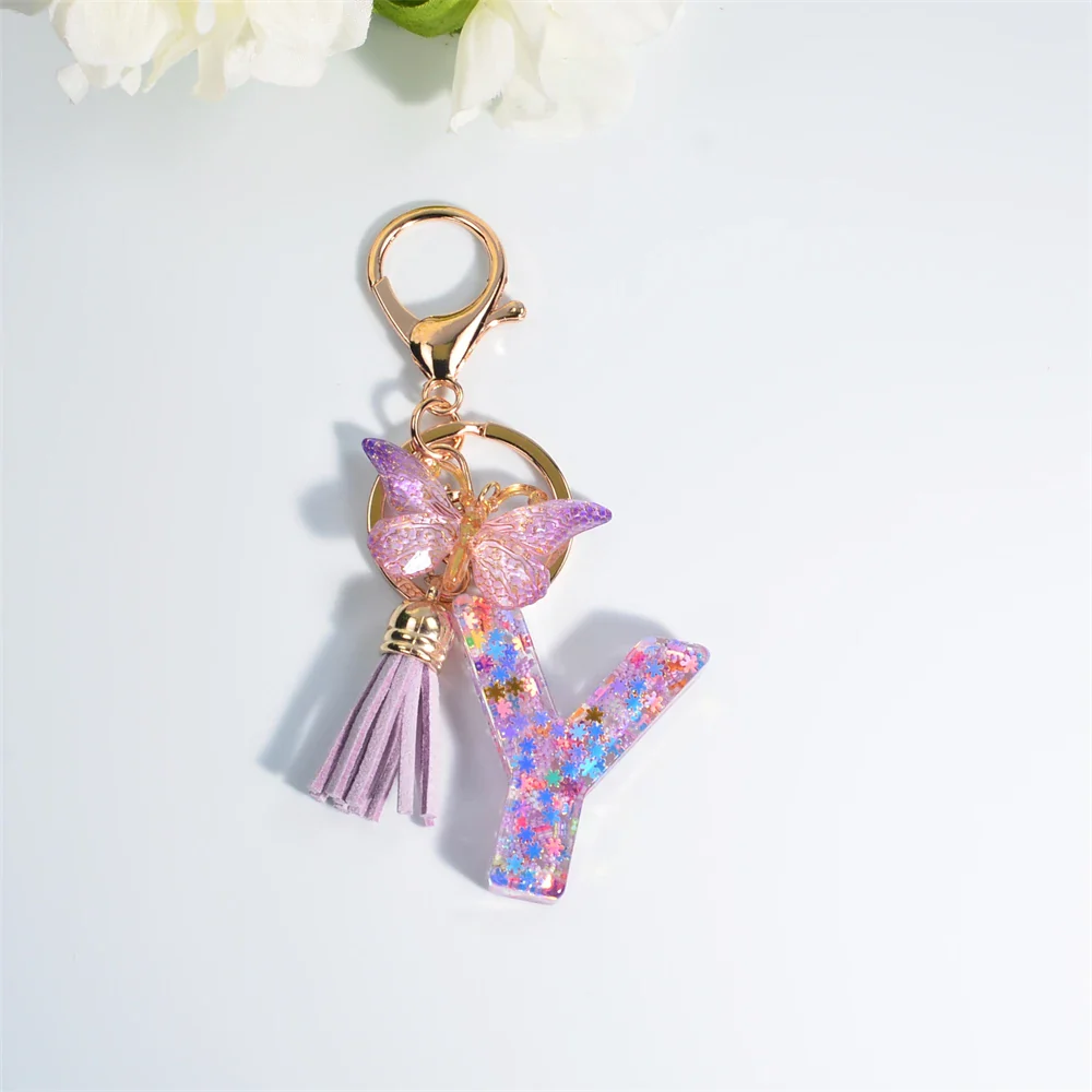 Sequin Letter Keychain With Butterfly Tassel Charm - Image 19