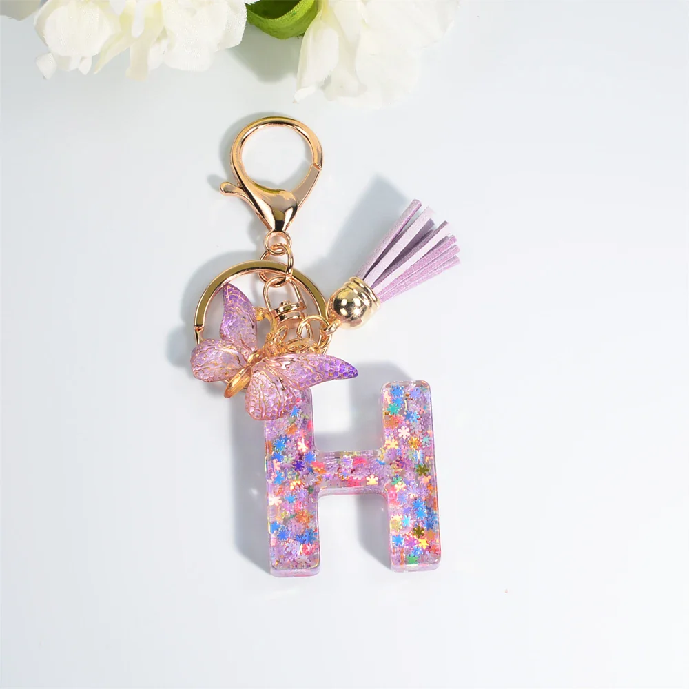 Sequin Letter Keychain With Butterfly Tassel Charm - Image 20