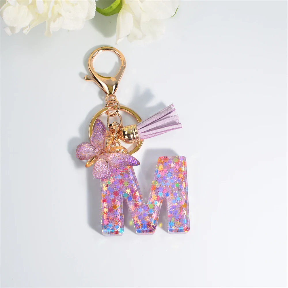 Sequin Letter Keychain With Butterfly Tassel Charm - Image 21