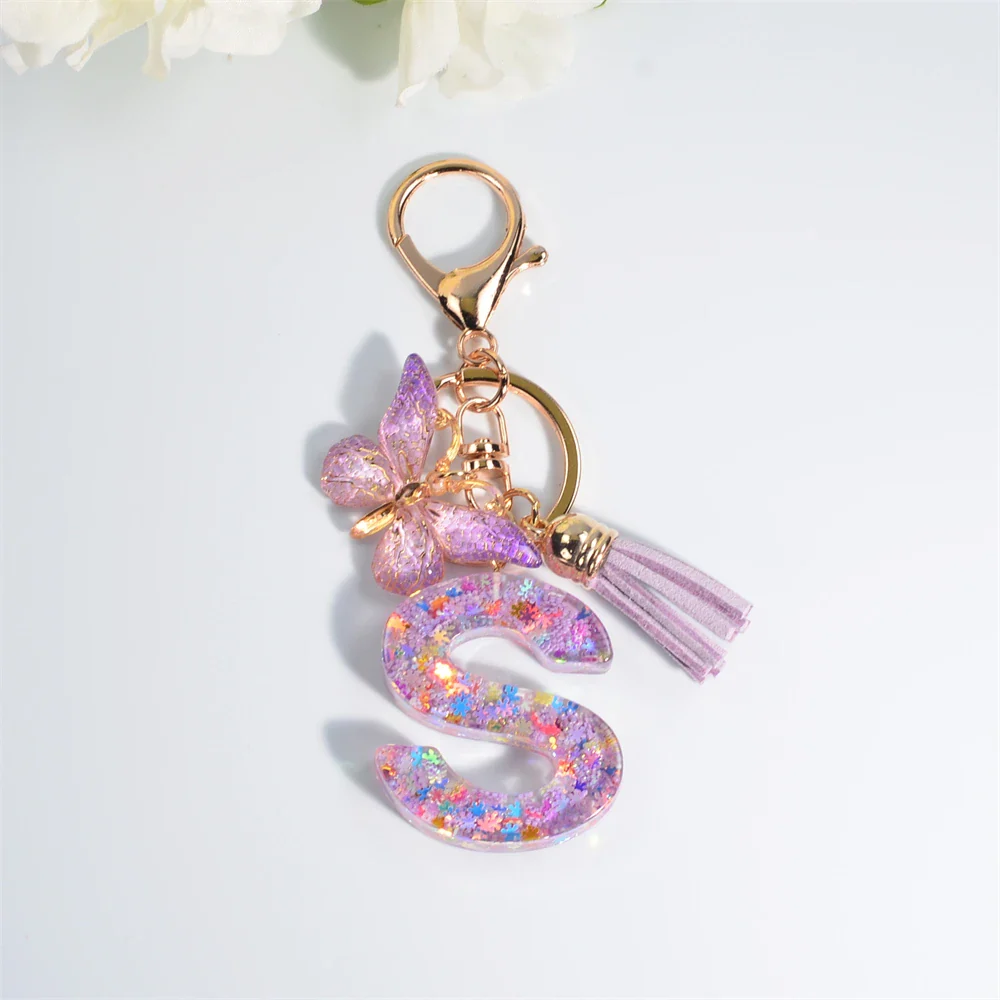 Sequin Letter Keychain With Butterfly Tassel Charm - Image 23