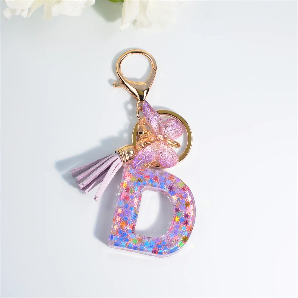 Sequin Letter Keychain With Butterfly Tassel Charm - Image 24