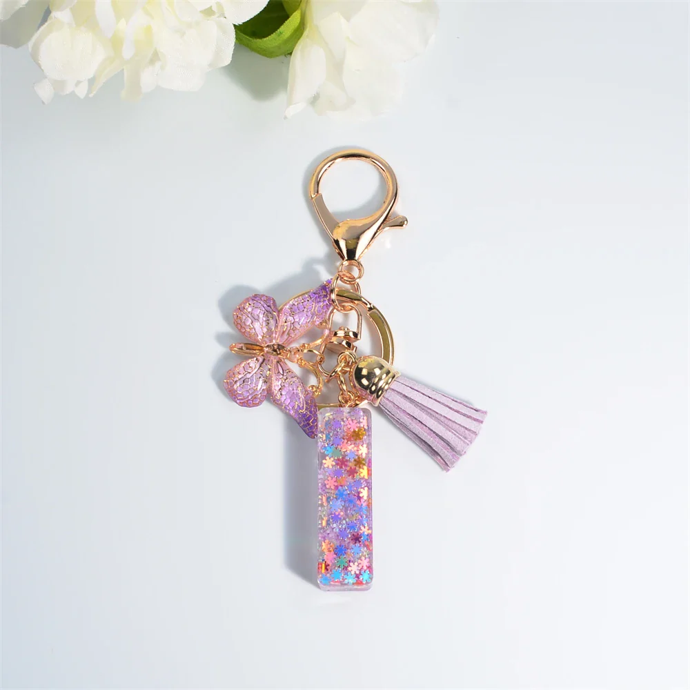 Sequin Letter Keychain With Butterfly Tassel Charm - Image 25