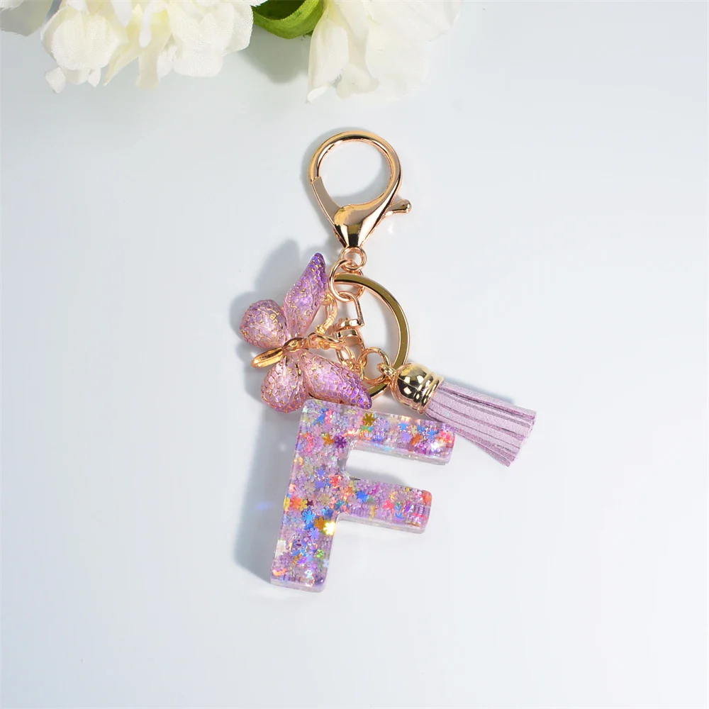 Sequin Letter Keychain With Butterfly Tassel Charm - Image 26