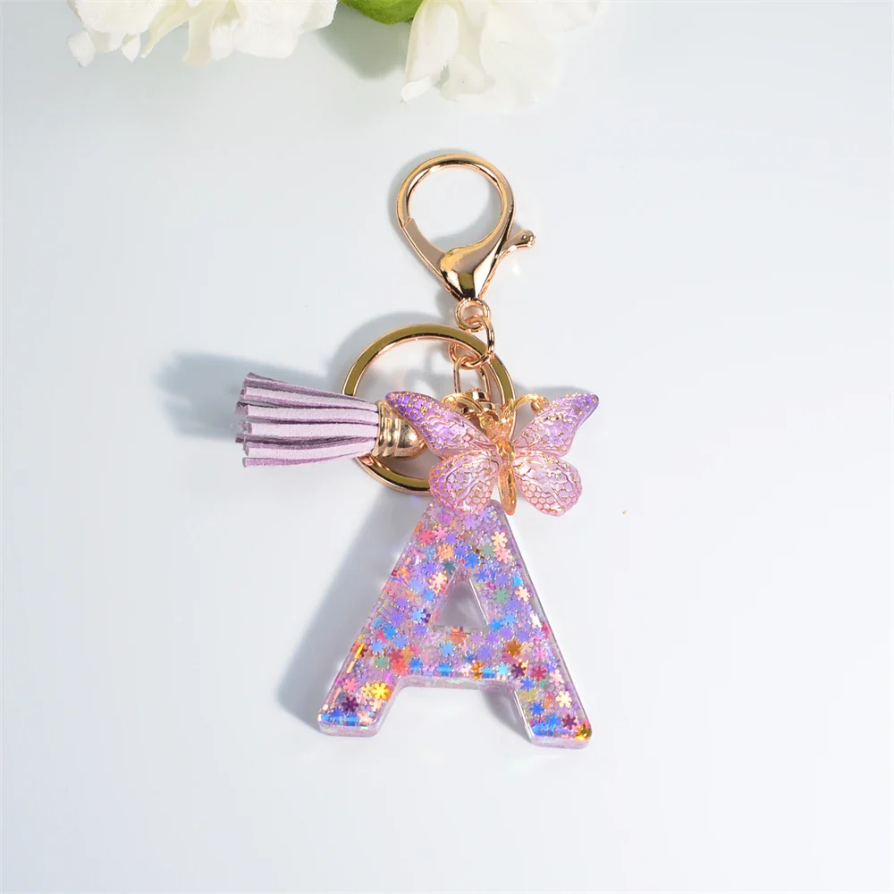 Sequin Letter Keychain With Butterfly Tassel Charm - Image 27