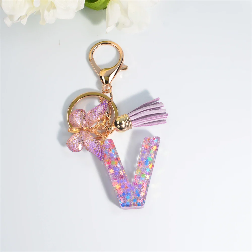 Sequin Letter Keychain With Butterfly Tassel Charm - Image 28