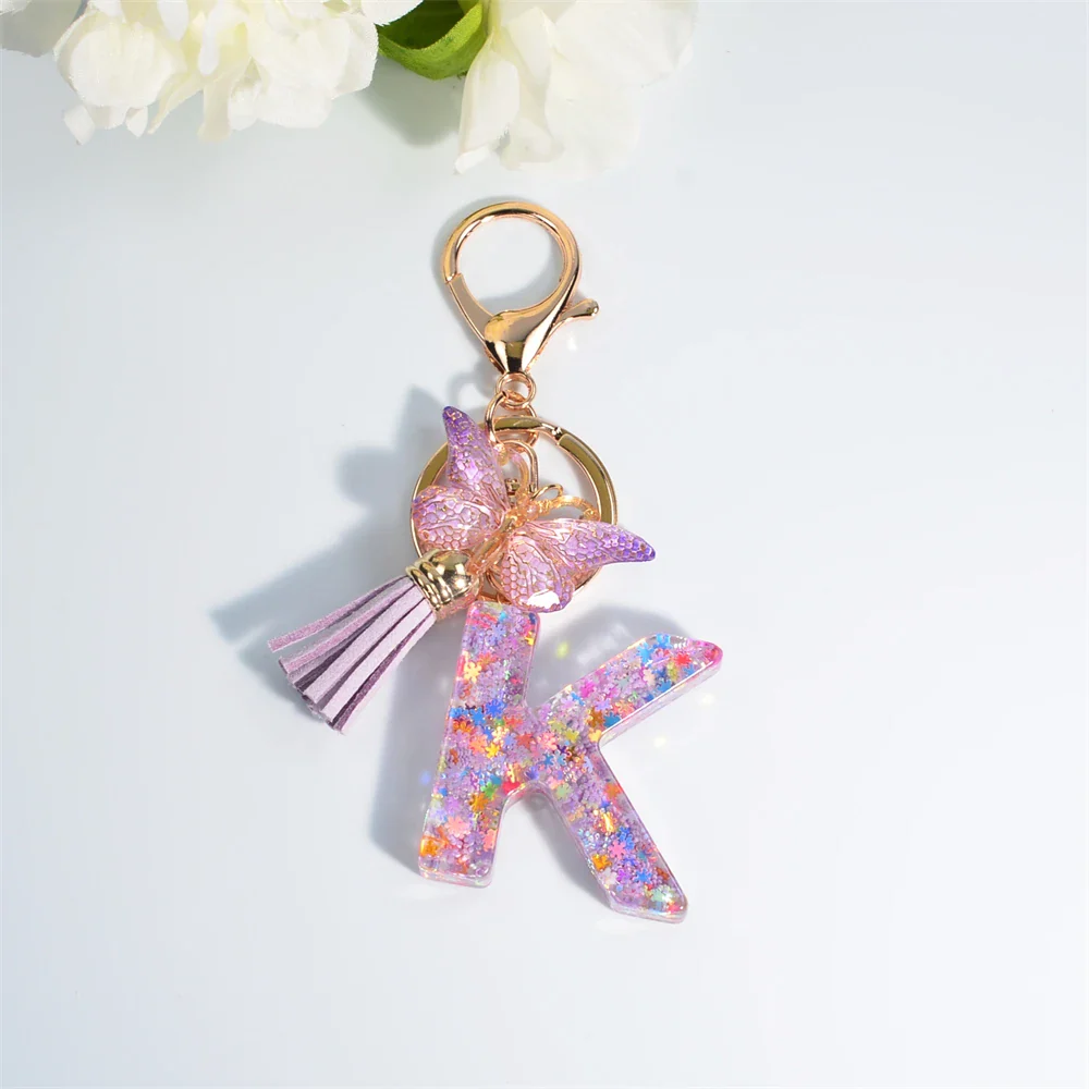 Sequin Letter Keychain With Butterfly Tassel Charm - Image 29