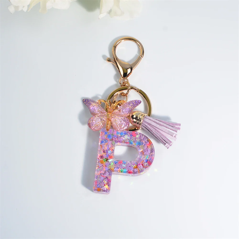 Sequin Letter Keychain With Butterfly Tassel Charm - Image 30