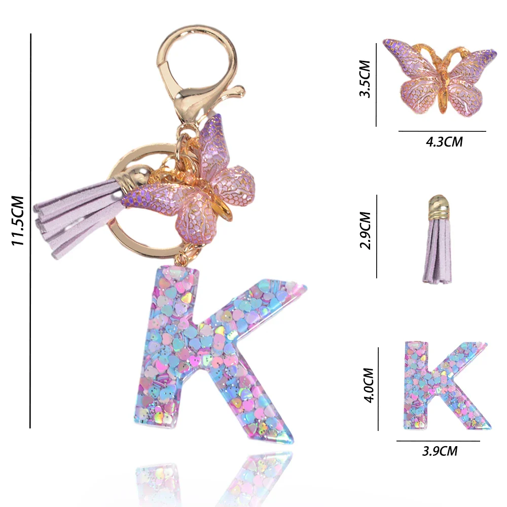 Sequin Letter Keychain With Butterfly Tassel Charm - Image 5