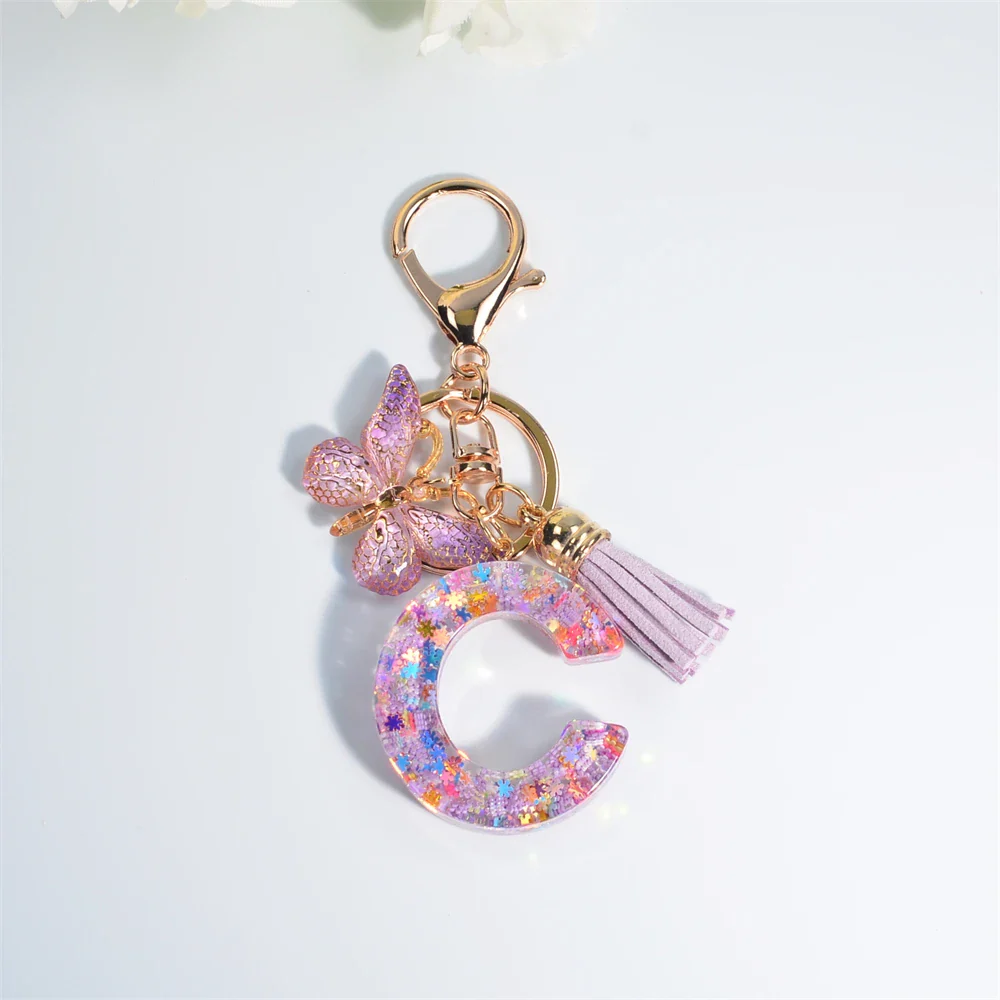 Sequin Letter Keychain With Butterfly Tassel Charm - Image 6