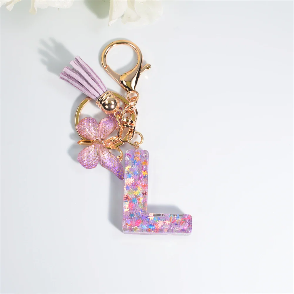 Sequin Letter Keychain With Butterfly Tassel Charm - Image 7