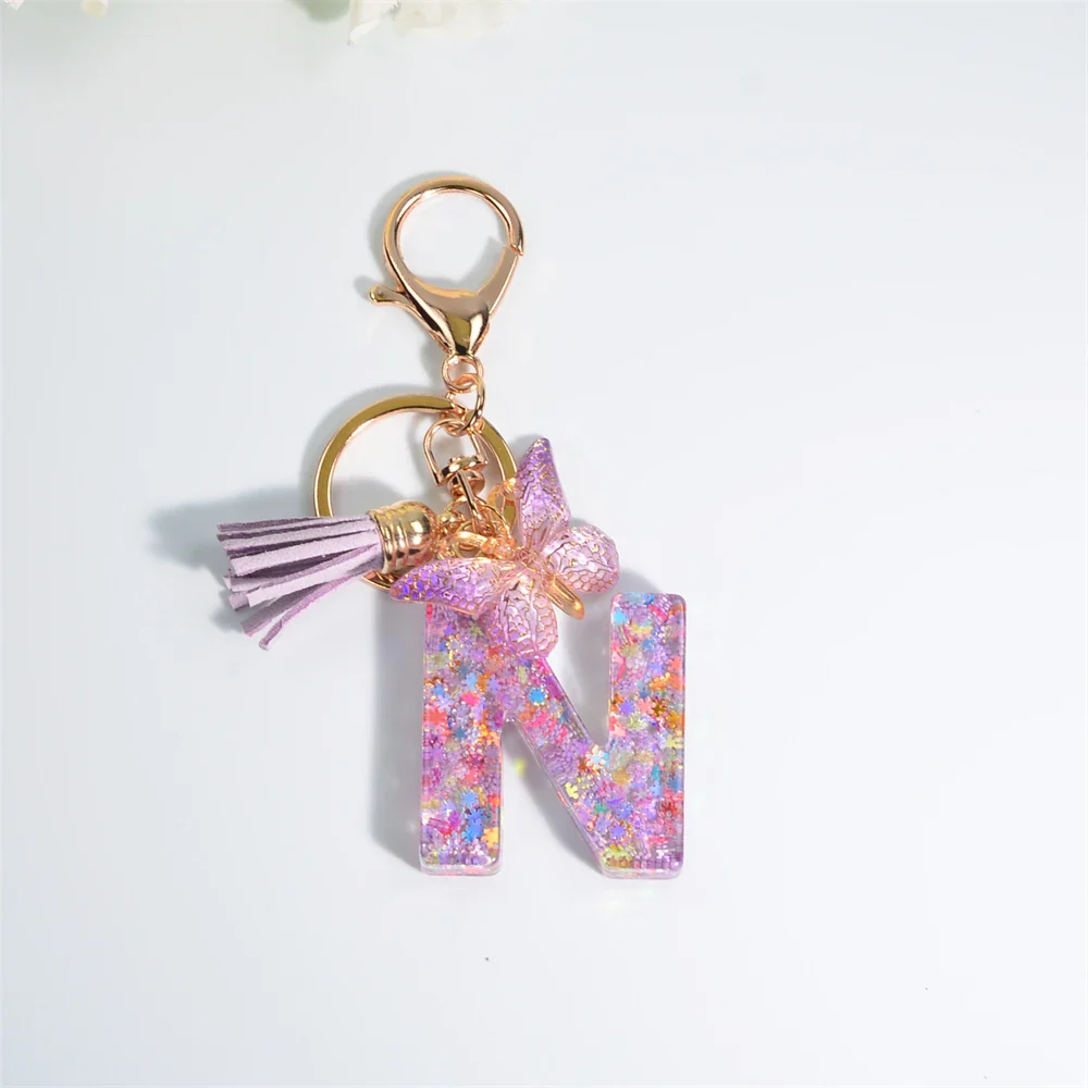 Sequin Letter Keychain With Butterfly Tassel Charm - Image 8