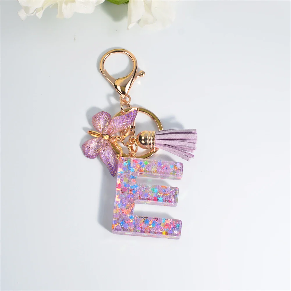 Sequin Letter Keychain With Butterfly Tassel Charm - Image 9