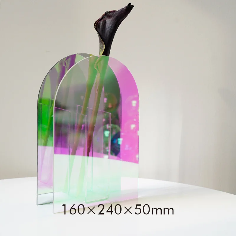 Acrylic Vase M Size Geometric Tabletop Vase Fall 2025 Rainbow Sunlight Reflection Desktop Home Decor Gift - Image 3
