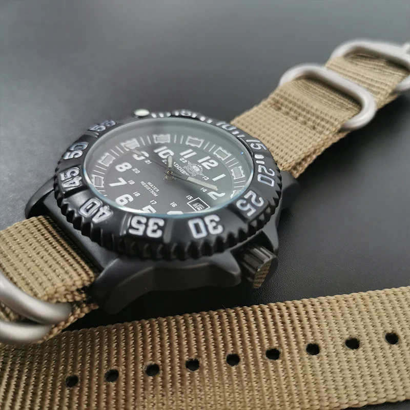 Military Watch Green Nylon Strap 50m Waterproof Luminous - Image 6
