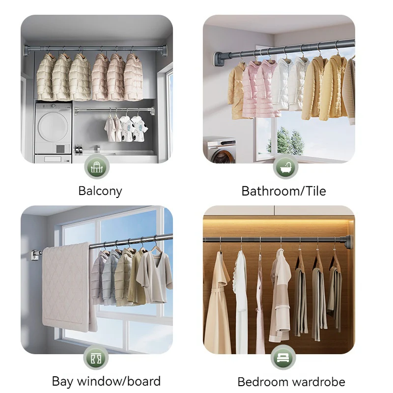 Adjustable Stainless Steel Shower Curtain Rod - Home Organizers Clothes Drying Rack, No-Drill Telescopic Pole for Bathroom - Image 11