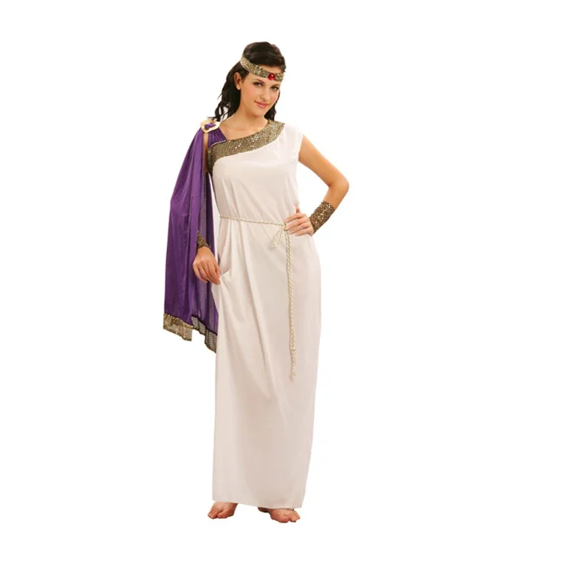 Adult Greek God and Goddess Costume Set with Headdress, Robe, and Belt for Cosplay and Halloween Events - Image 4