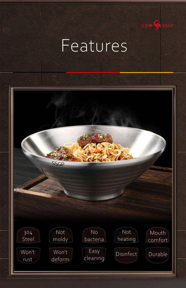 Stainless Steel Ramen Bowl 1.4L Insulating Christmas Gift - Image 10