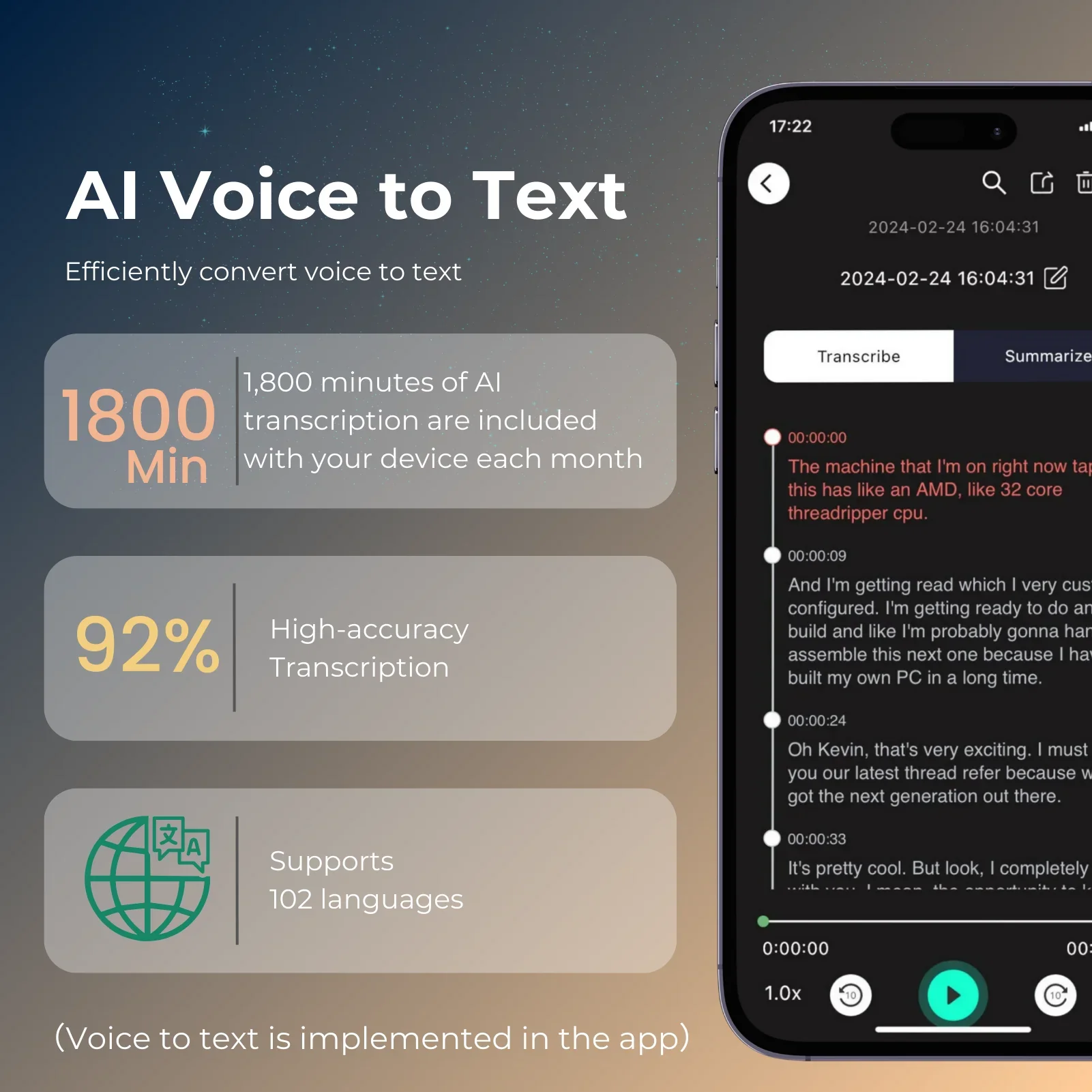 AI Voice Recorder 64GB Aluminum Dictaphone Transcribe - Image 4