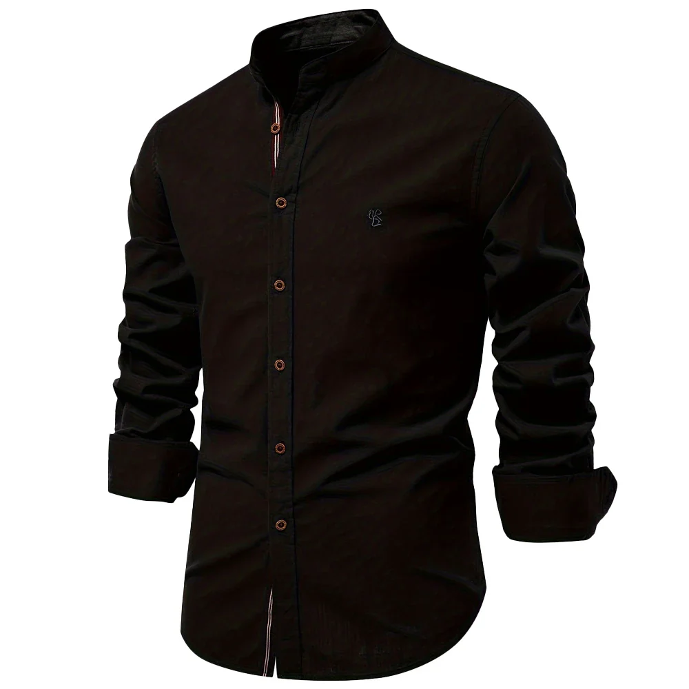 Cotton Long Sleeve Shirt for Men - Solid Color Casual Wear, High Quality - Image 4