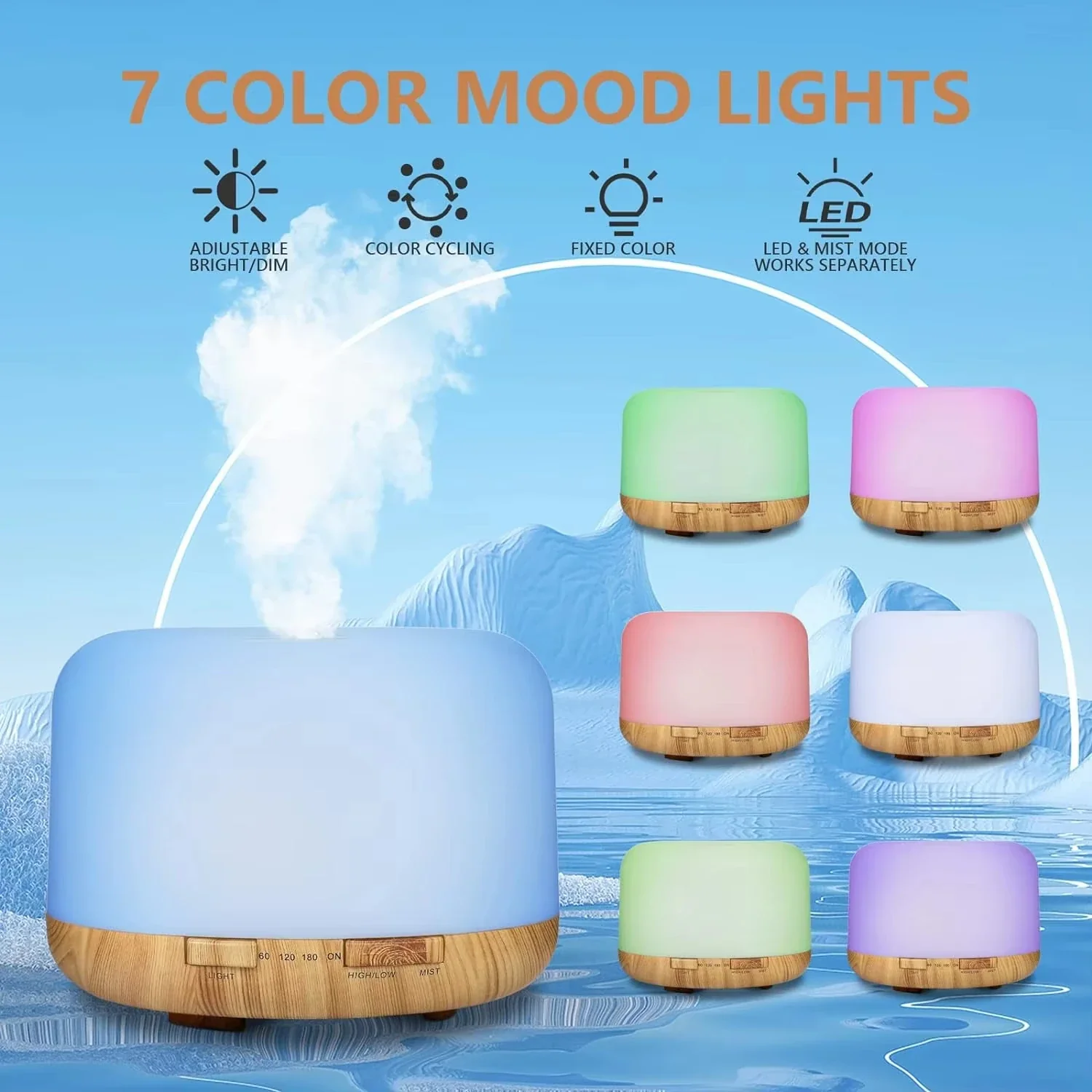 Air Humidifier Essential Oil Diffuser 500ML Ultrasonic LED Lamp - Image 3