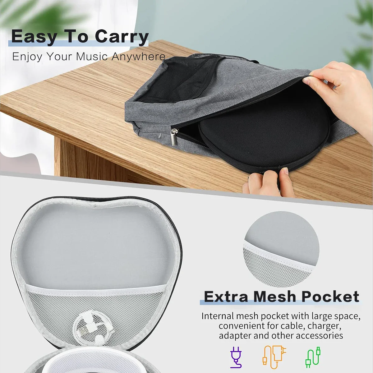 AirPods Max Hard Case with Accessories Pocket - Portable Travel Bag, Protective Storage Box - Image 4