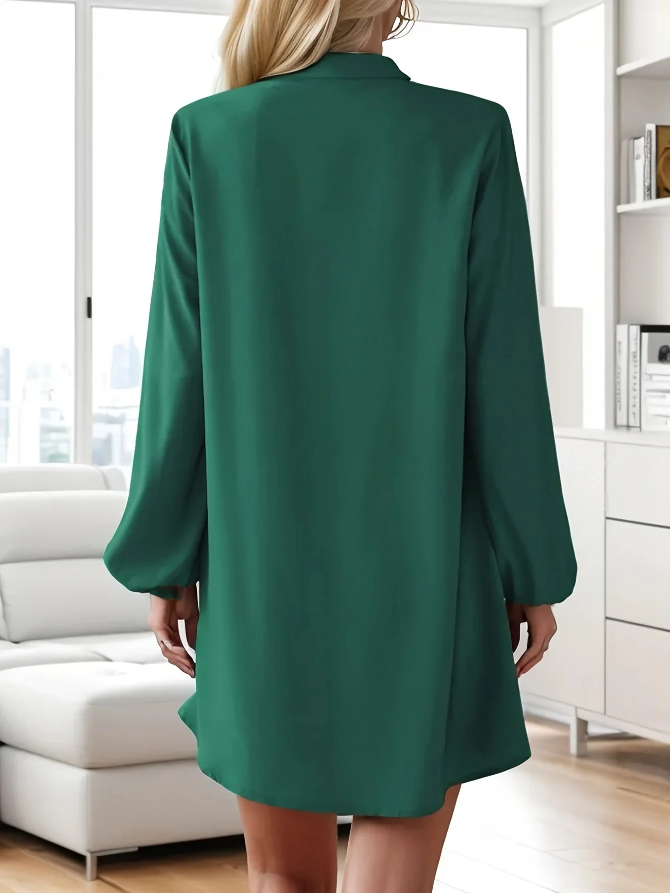 Airy Casual V-Neck Long Sleeve Dress for Women, Loose Fit Summer Midi Dress in Multiple Colors - Image 6