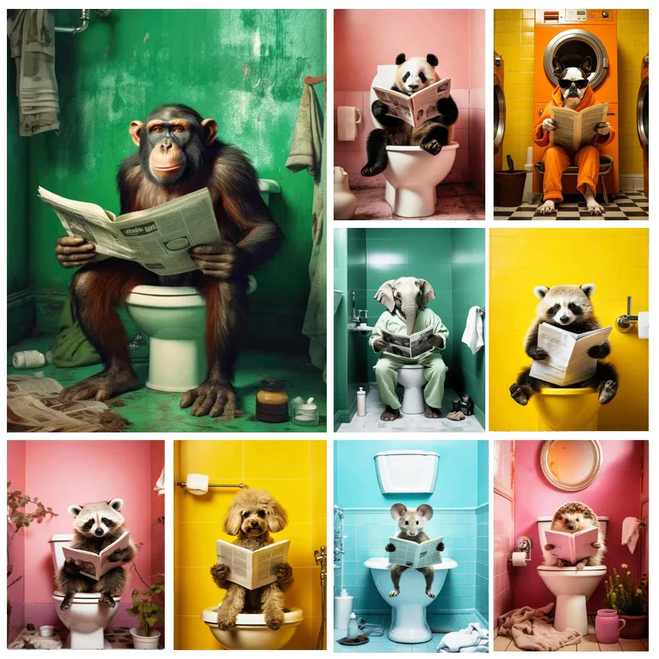 Animal Monkey Panda Toilet  Painting Art DIY Embroidery - Image 4