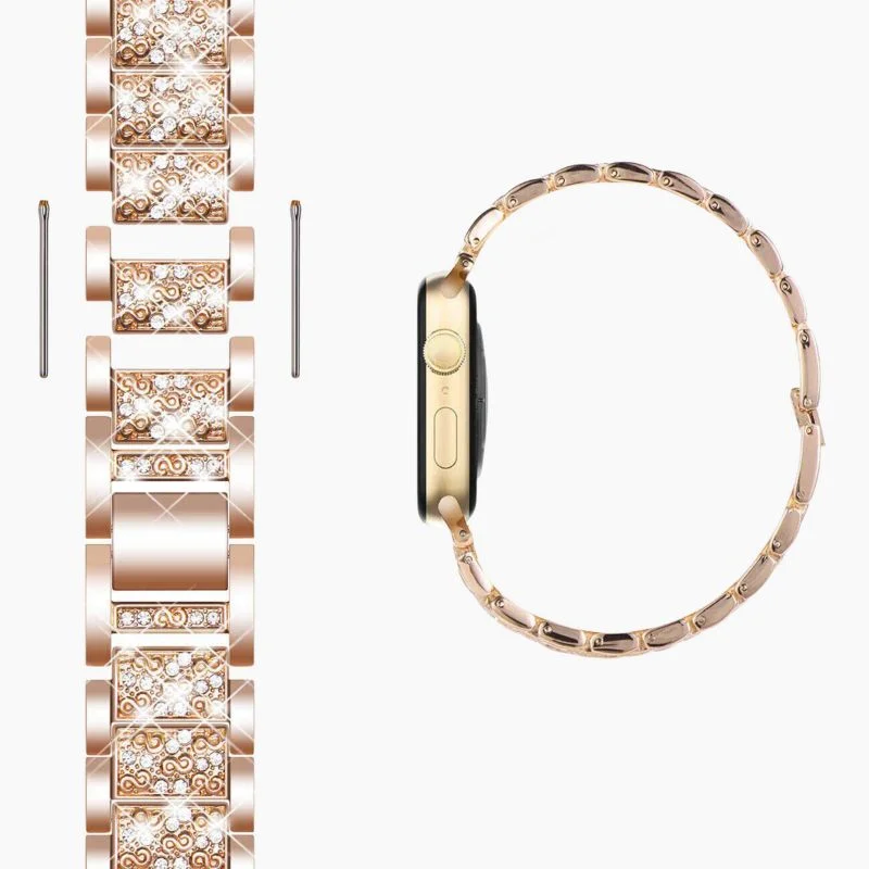Apple Watch Band Rose Gold Crystal Bracelet Strap Gift - Image 4