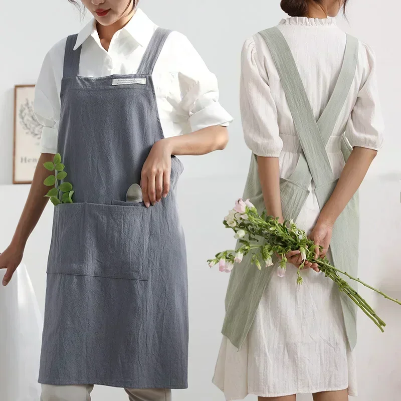 Apron Cotton Linen Minimalist Japanese Korean Kitchen And Florist Apron Fall 2025 Breathable Durable - Image 4