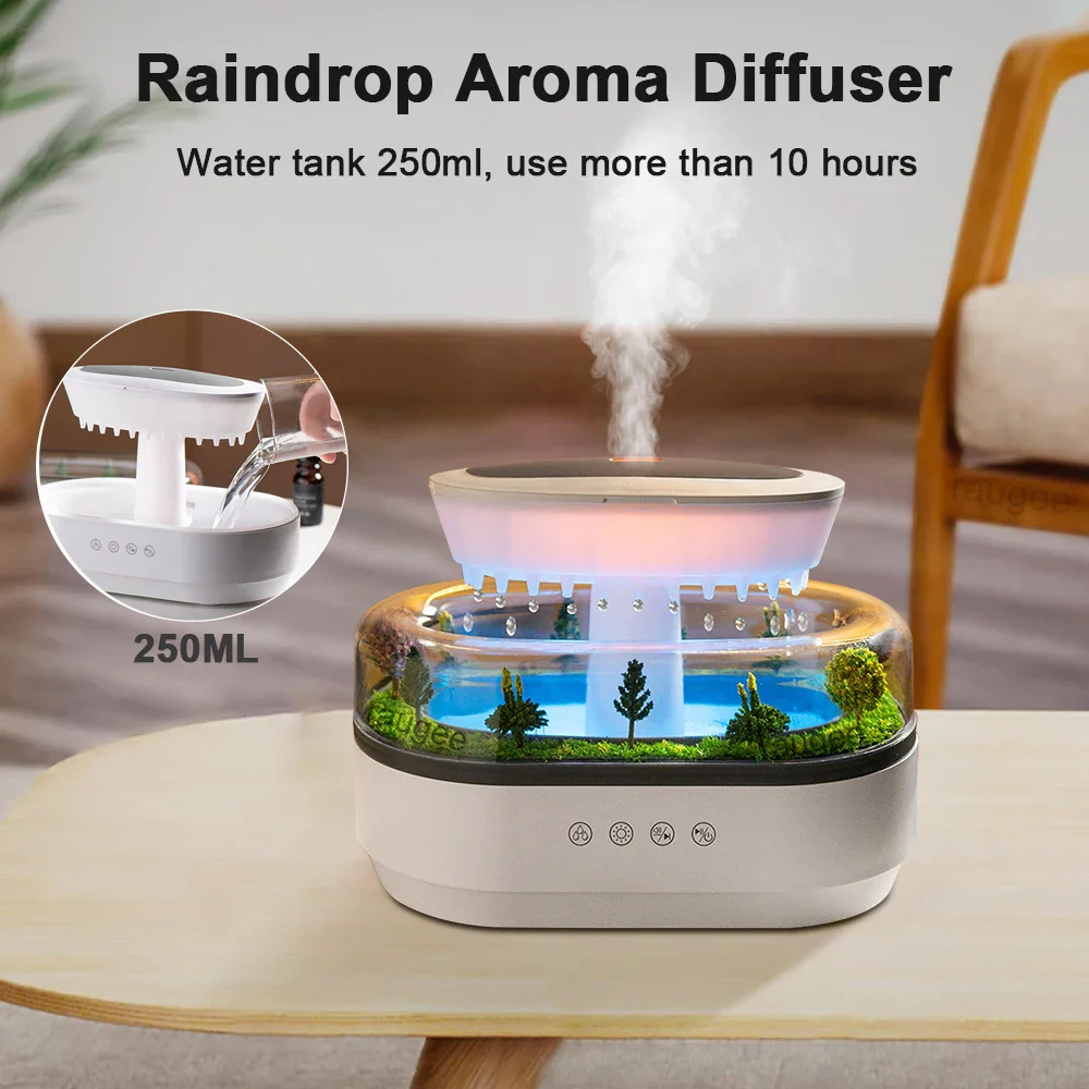 Aroma Humidifier Raindrop Landscape Air Humidifier with Night Light and Essential Oil Diffuser - Image 3
