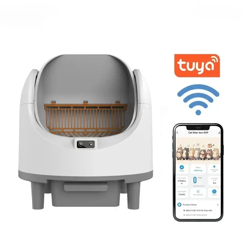 Automatic Cat Litter Box Self Cleaning With App Control Large Space Smart Toilet With Built In Stairs Safety Fall 2025