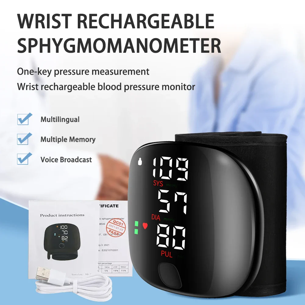 Automatic Digital Wrist Blood Pressure Monitor with Heart Rate Tracking and Smart Touch LCD Screen - Image 3