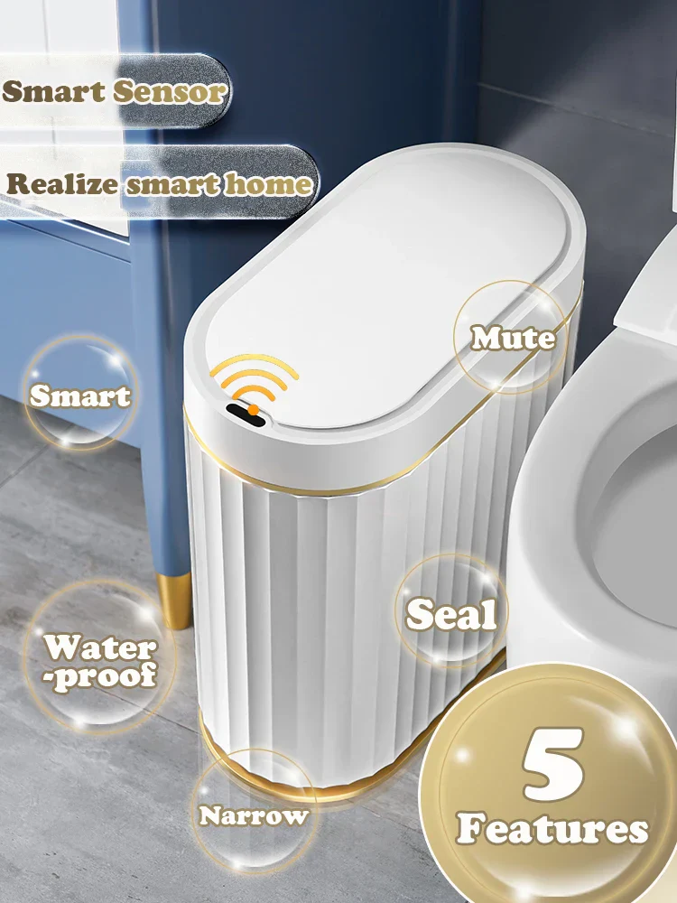 Automatic Sensor Trash Can Narrow Roman Stripe Bathroom Bin - Image 12