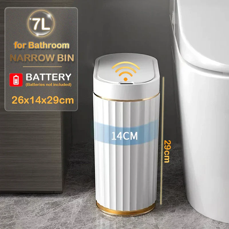 Automatic Sensor Trash Can Narrow Roman Stripe Bathroom Bin - Image 30