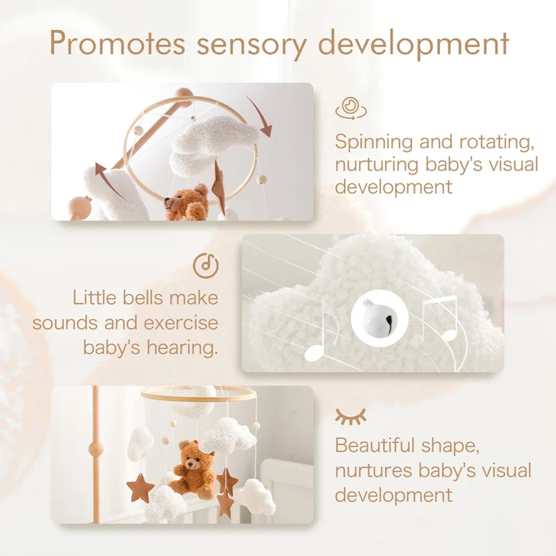 Baby Crib Mobile Wooden Nursery Newborn Sensory Toys - Image 3