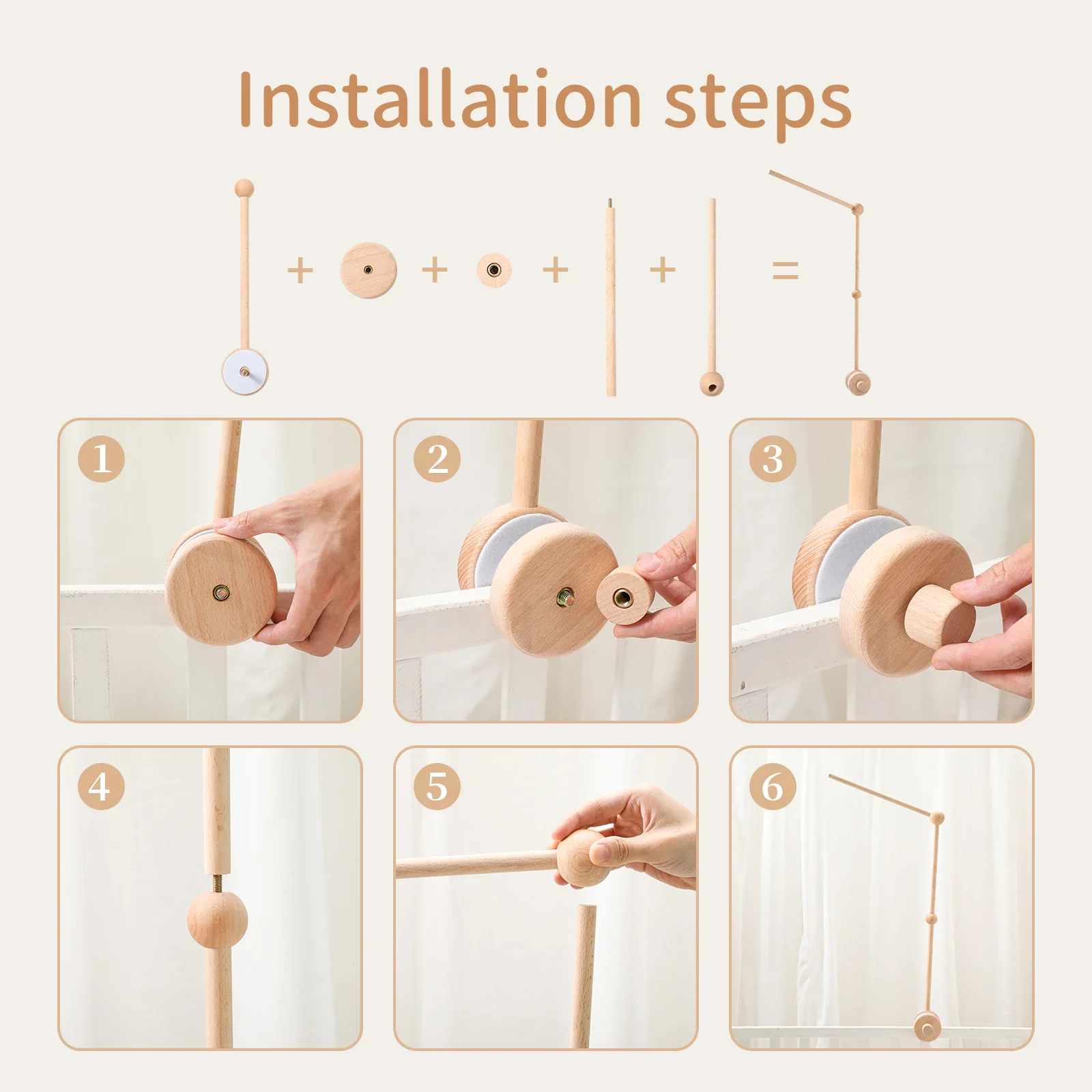 Baby Crib Mobile Wooden Nursery Newborn Sensory Toys - Image 62