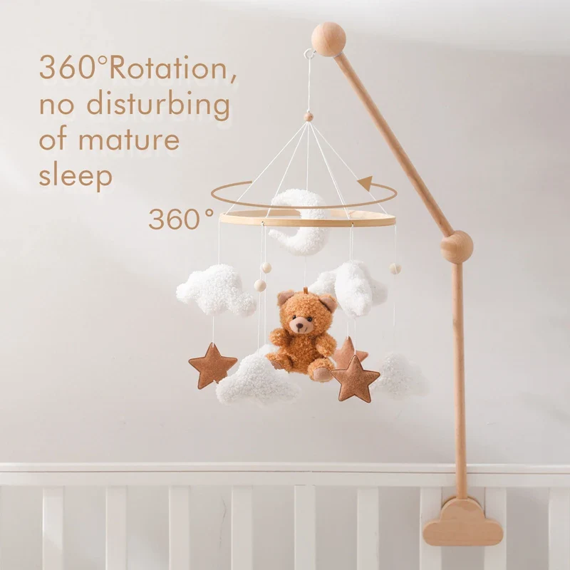 Dreamy Bear Crib Mobile with Soft Bells – Handmade Cloud & Star Nursery Decor - Image 2