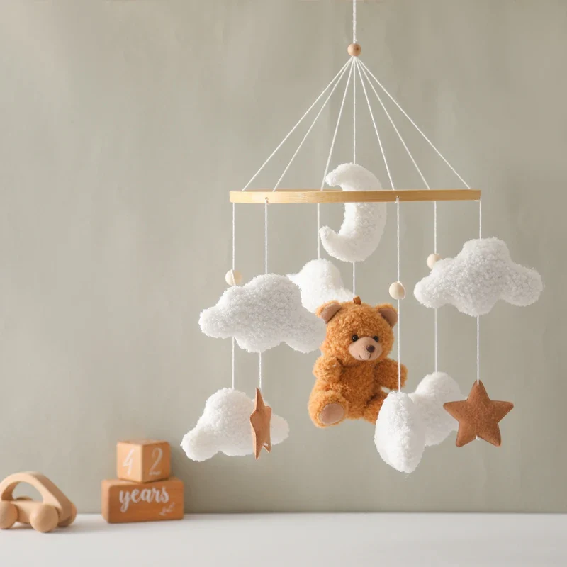 Dreamy Bear Crib Mobile with Soft Bells – Handmade Cloud & Star Nursery Decor - Image 21