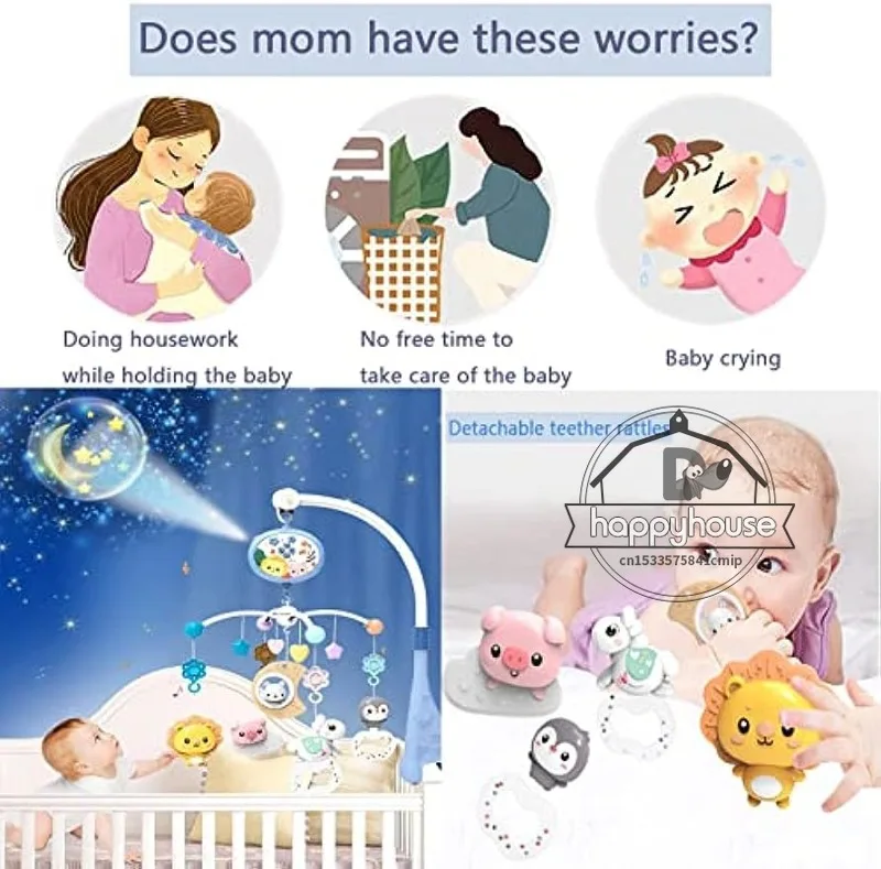 Crib Mobile Remote Music Light Newborn Sensory Toys - Image 6
