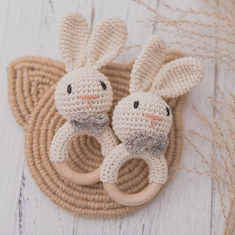 Baby Crochet Rattle Bunny Teether Newborn Sensory Toys - Image 18