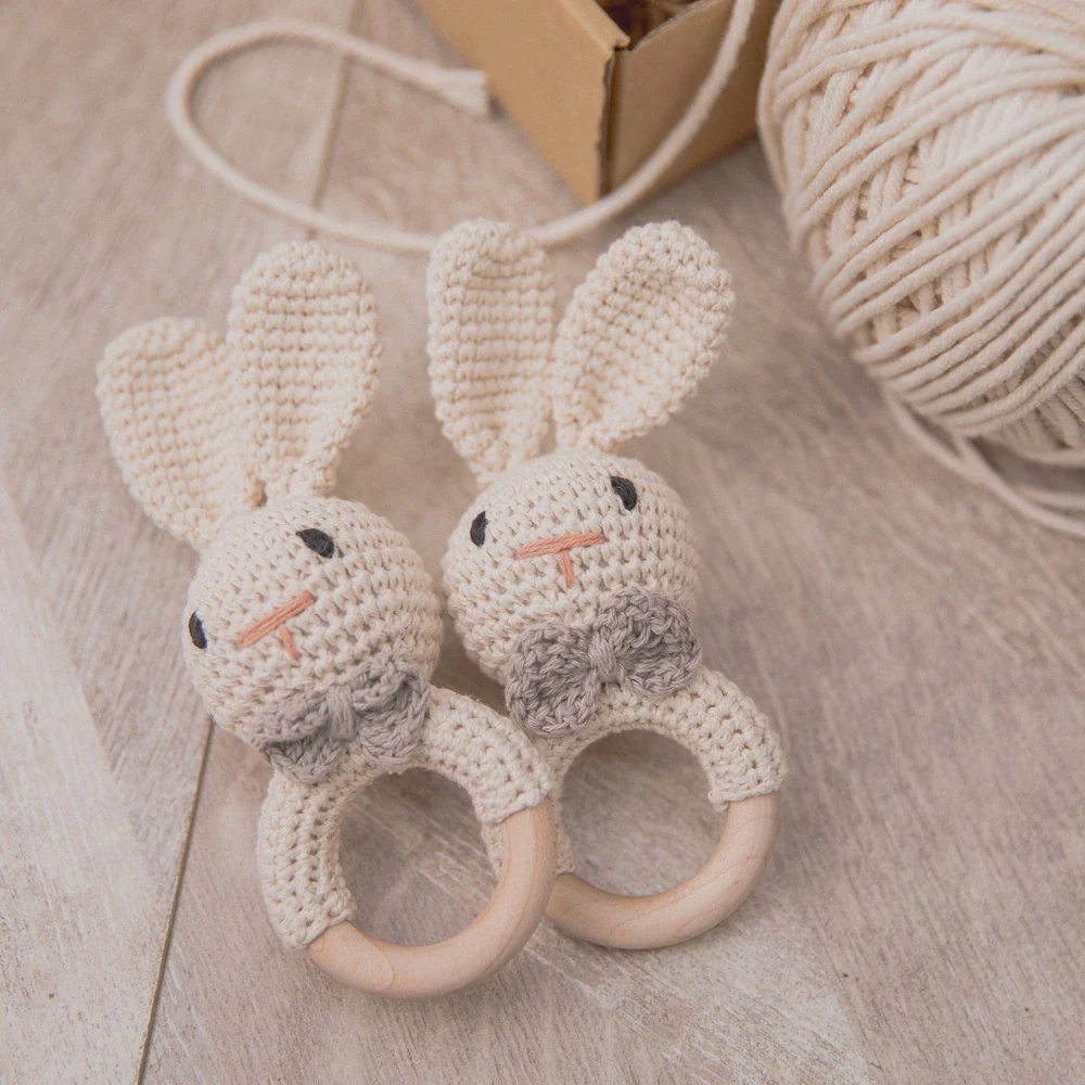 Baby Crochet Rattle Bunny Teether Newborn Sensory Toys - Image 19