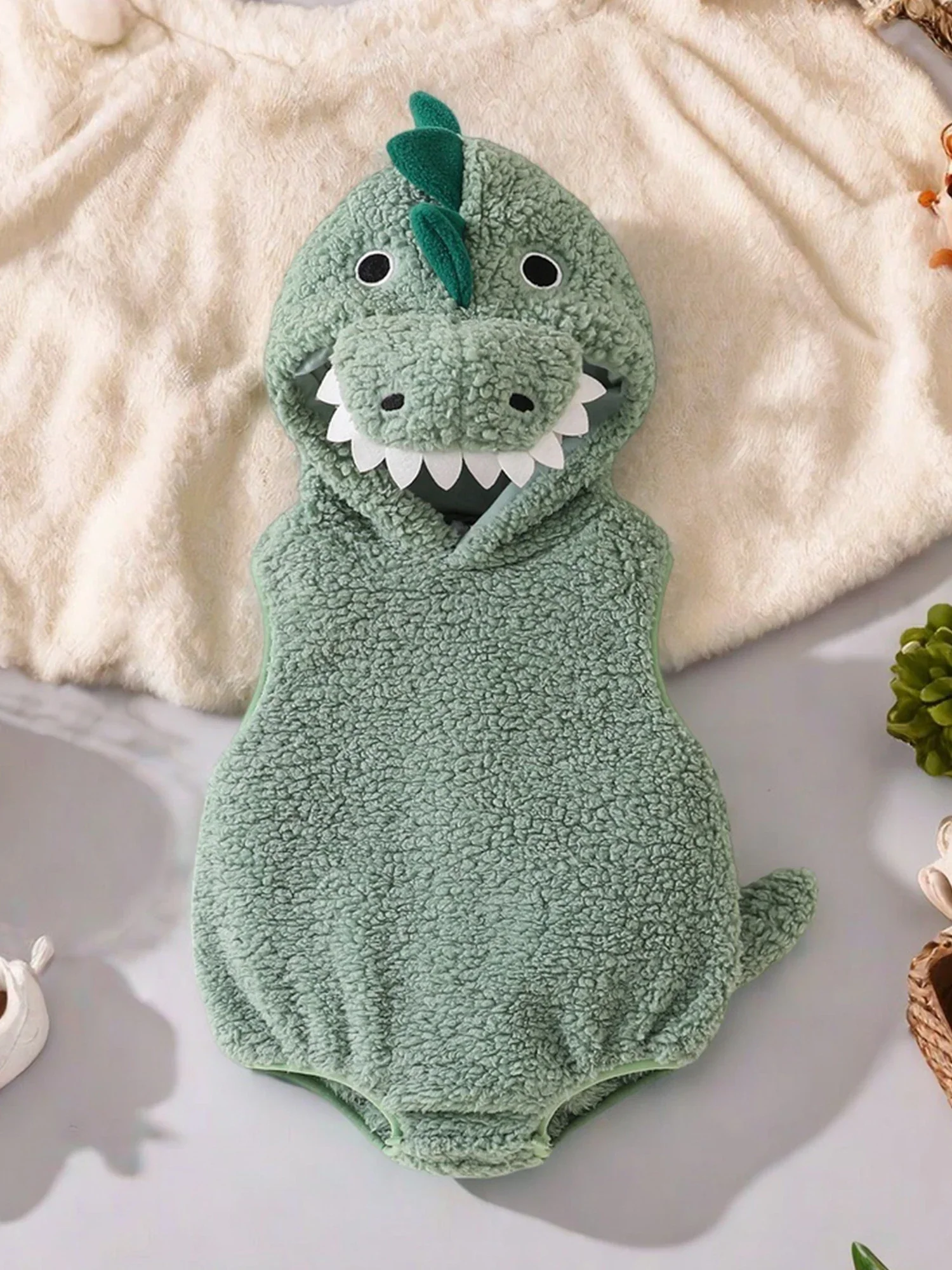 Baby Dinosaur Halloween Romper Plush Hooded Sleeveless - Image 10