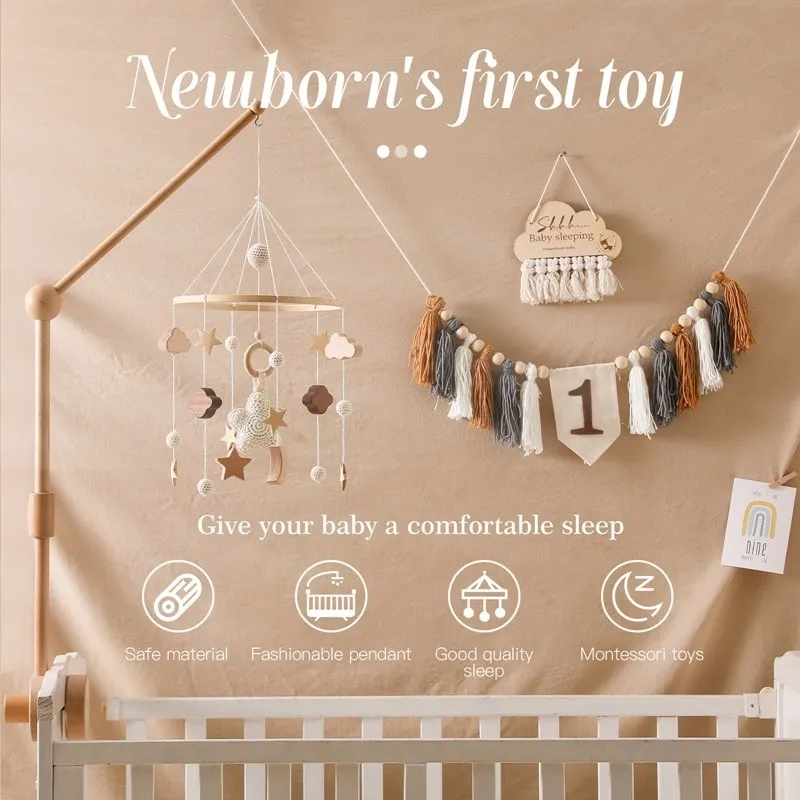 Wooden Baby Mobile With Music Box Newborn Sensory Toys - Image 2
